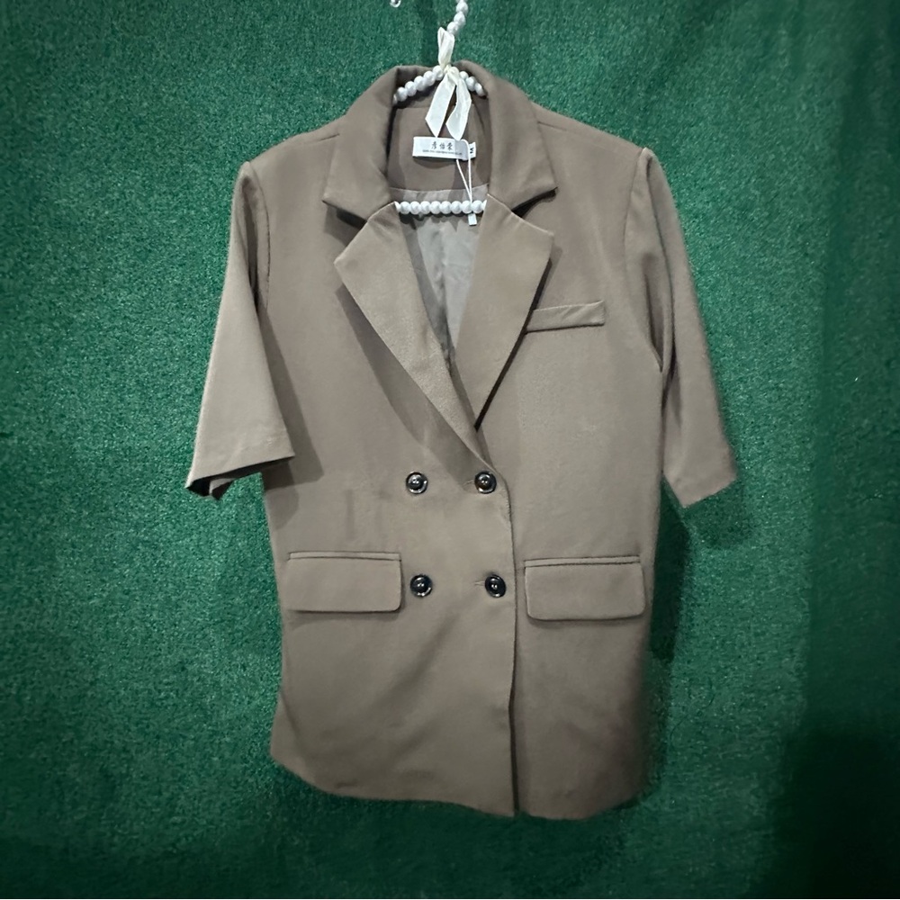 Taupe Short Sleeve Blazer Korean Minimalist Tailored Jacket